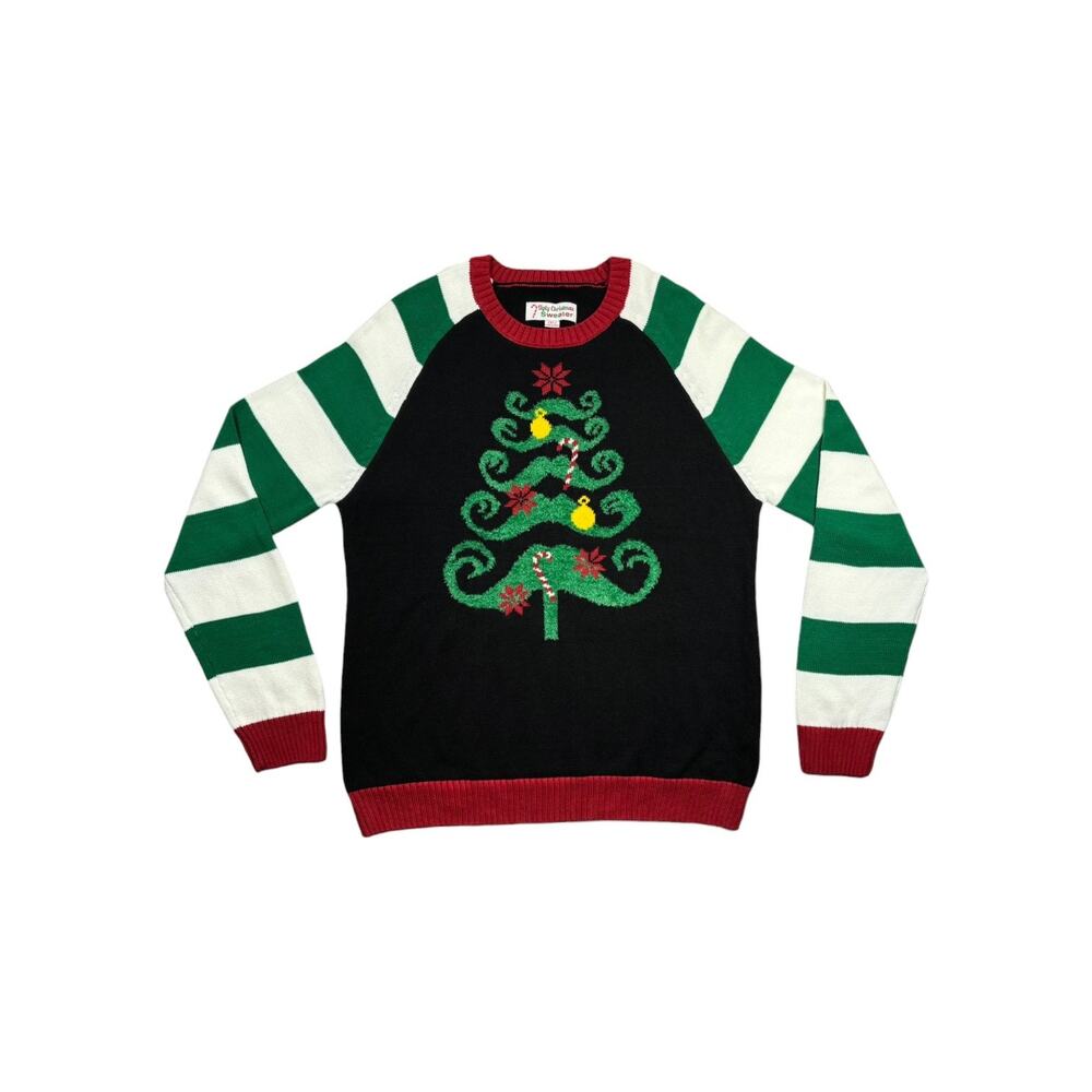 Ugly Christmas Sweater Striped Long Sleeve Women XL Tree Holiday